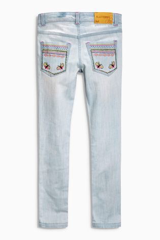 Denim Mid Blue Butterfly Embellished Jeans (3-16yrs)